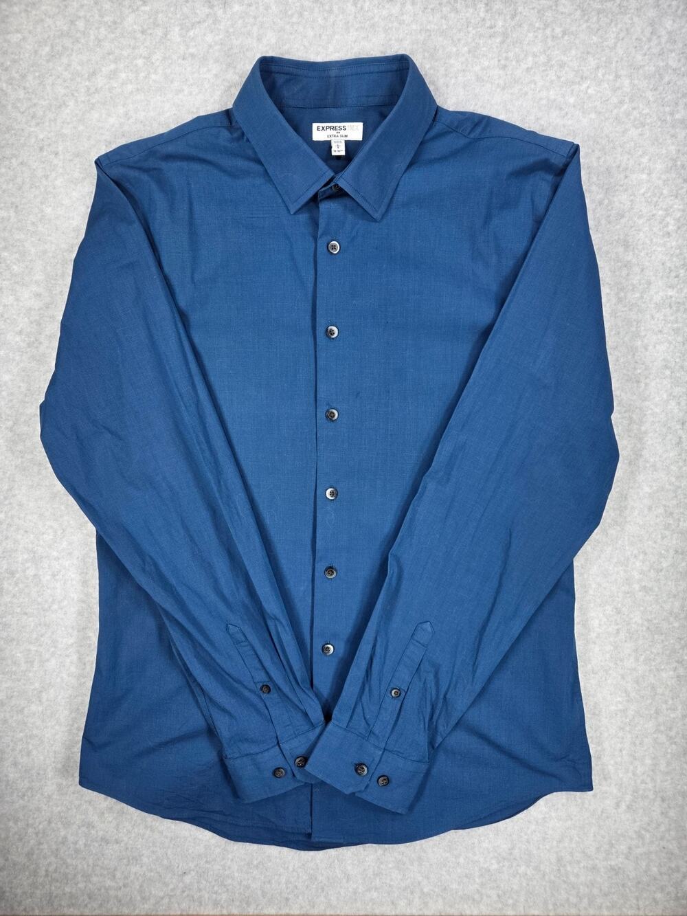 Express dress Shirt Mens Large Extra Slim Fit Blue Long Sleeve Stretch workwear